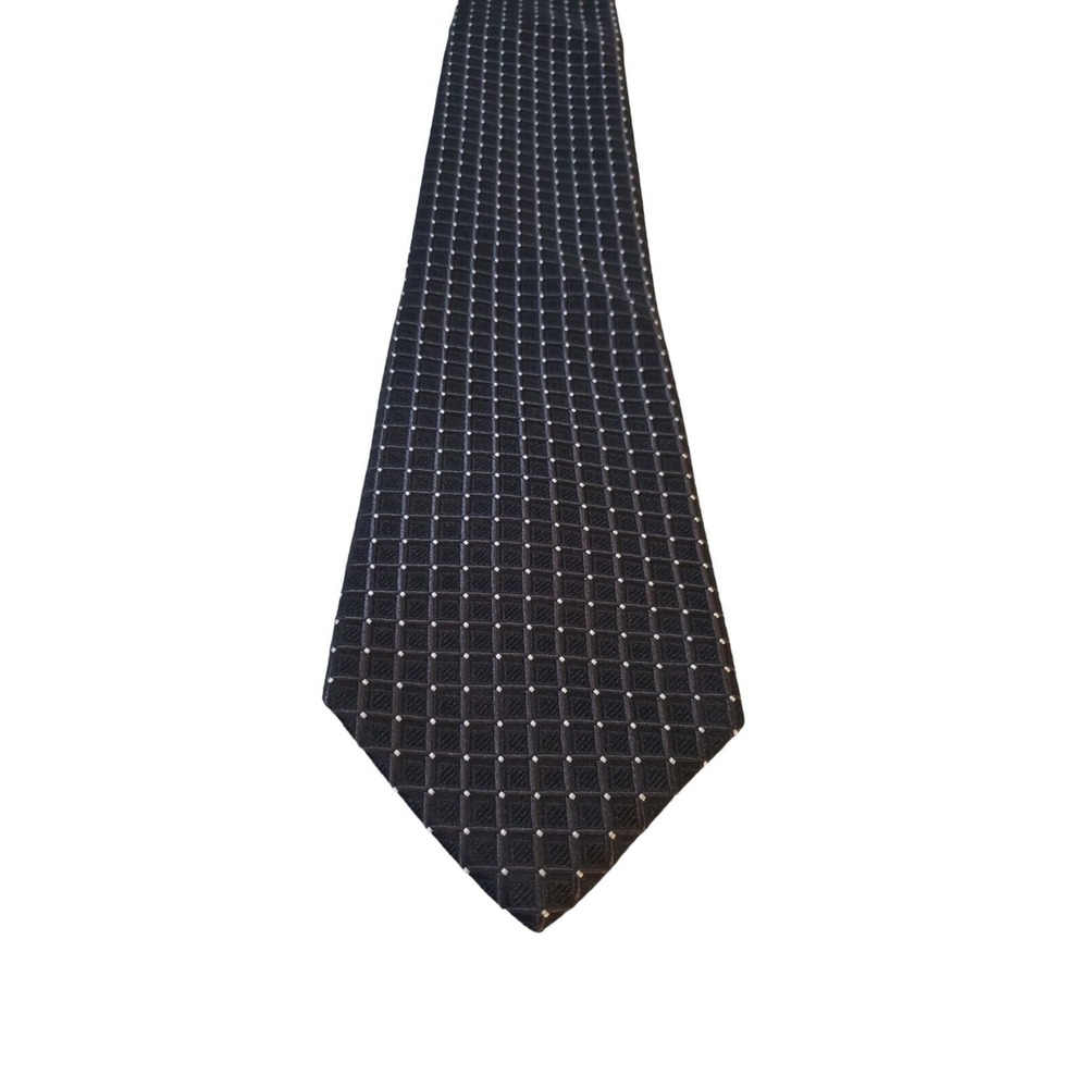 COVINGTON Luxury Silk Necktie Black White Geometric Check Textured Church‎ Work